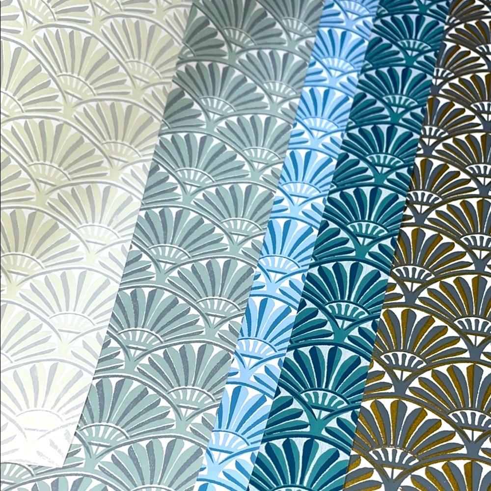5 Large “Small Prints” Fan Pattern Wallpaper Sheets Samples - About 17.5”x12”/ea